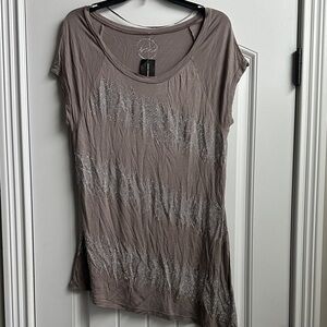 Taupe Short Sleeve Top with Rhinestone Design